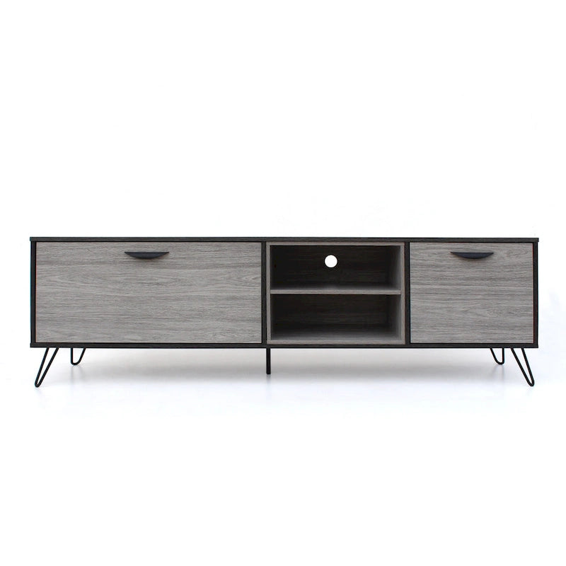 Meuble TV gris 71,1 cm avec armoire dépliante, armoire normale et 2 étagères pour téléviseurs jusqu'à 79 po