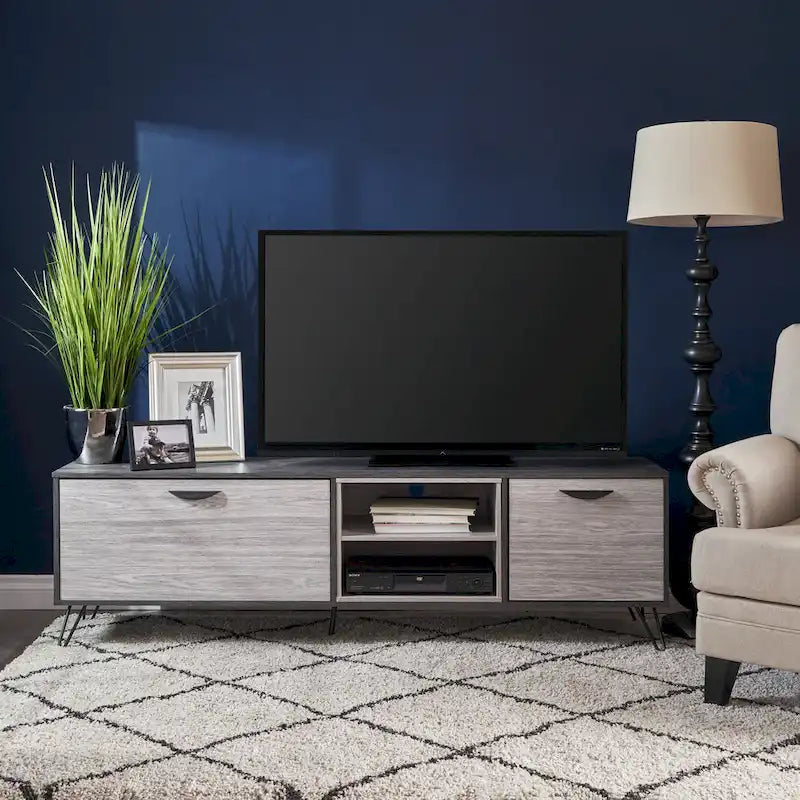 Meuble TV gris 71,1 cm avec armoire dépliante, armoire normale et 2 étagères pour téléviseurs jusqu'à 79 po