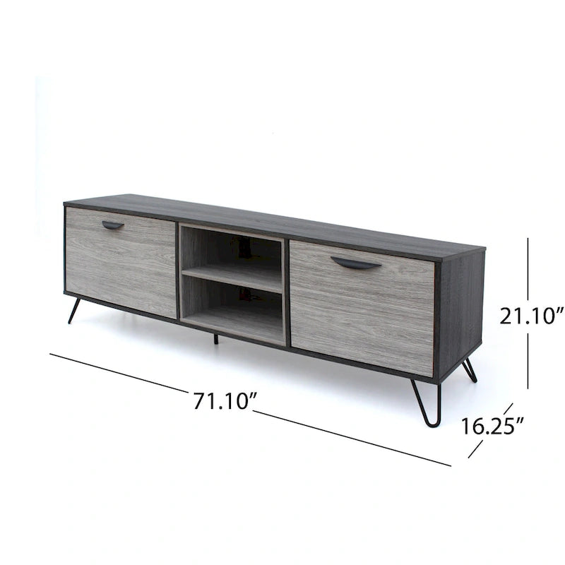 Meuble TV gris 71,1 cm avec armoire dépliante, armoire normale et 2 étagères pour téléviseurs jusqu'à 79 po