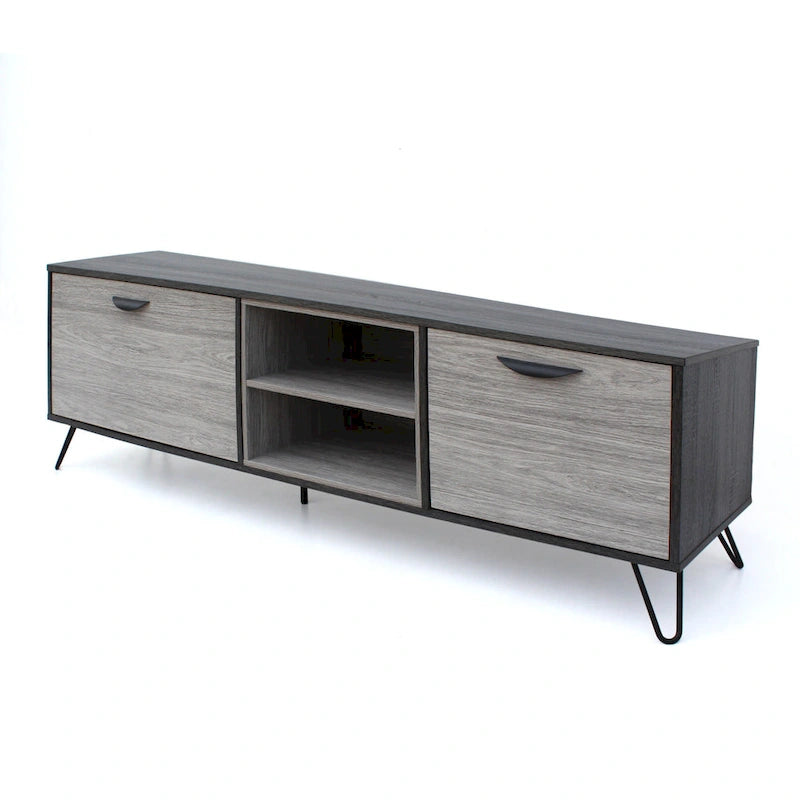Meuble TV gris 71,1 cm avec armoire dépliante, armoire normale et 2 étagères pour téléviseurs jusqu'à 79 po