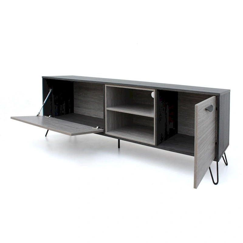 Meuble TV gris 71,1 cm avec armoire dépliante, armoire normale et 2 étagères pour téléviseurs jusqu'à 79 po