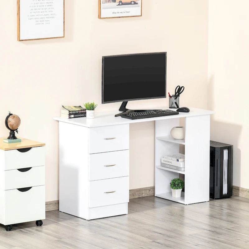 Bureau informatique moderne avec tiroirs et étagères de rangement réversibles pour bureau à domicile, dortoir ou appartement