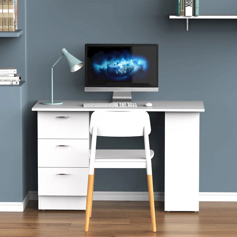 Bureau informatique moderne avec tiroirs et étagères de rangement réversibles pour bureau à domicile, dortoir ou appartement