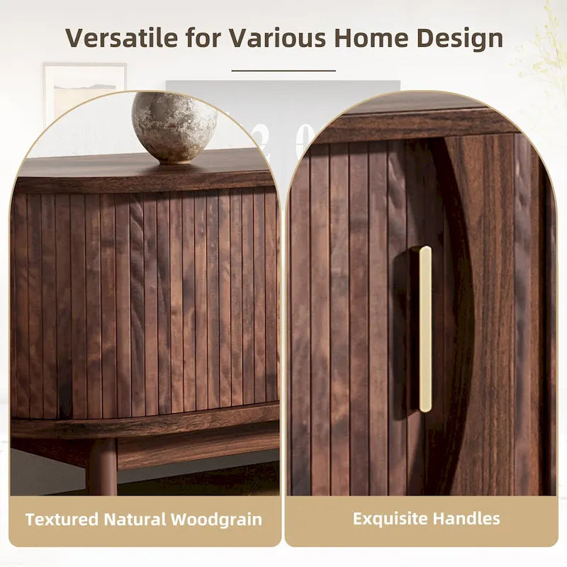 Meuble TV moderne marron foncé pour téléviseurs 75 pouces, console TV en bois massif avec armoire de rangement, centre de divertissement