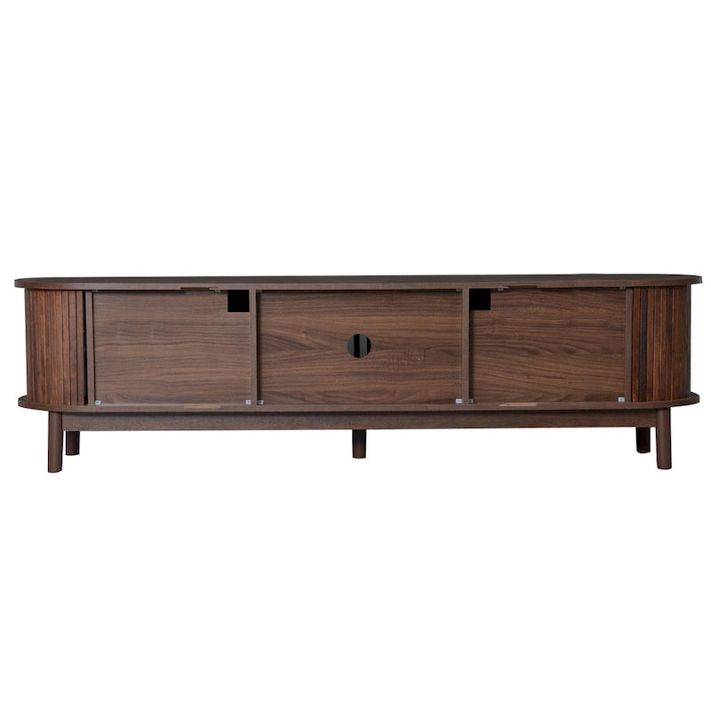 Meuble TV moderne marron foncé pour téléviseurs 75 pouces, console TV en bois massif avec armoire de rangement, centre de divertissement
