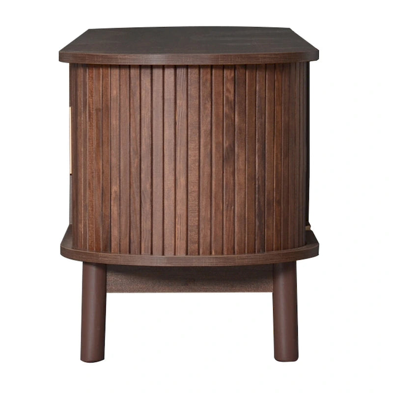 Meuble TV moderne marron foncé pour téléviseurs 75 pouces, console TV en bois massif avec armoire de rangement, centre de divertissement