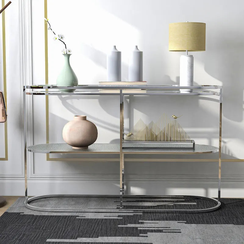 Table console de 48 pouces avec plateau en verre et 1 étagère