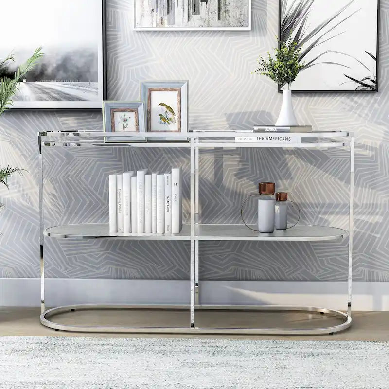 Table console de 48 pouces avec plateau en verre et 1 étagère