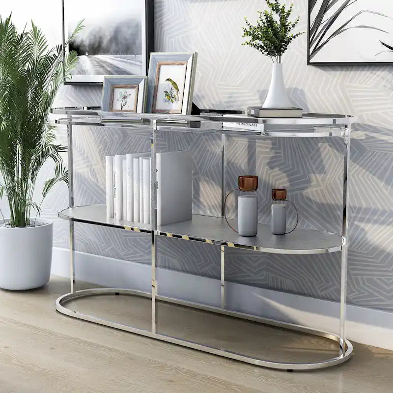 Table console de 48 pouces avec plateau en verre et 1 étagère