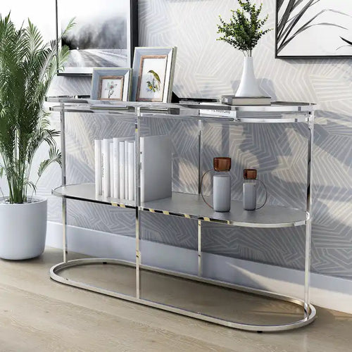 Table console de 48 pouces avec plateau en verre et 1 étagère