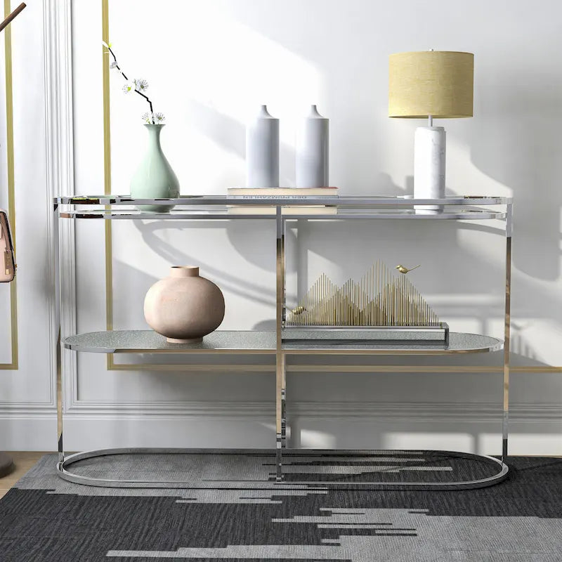 Table console de 48 pouces avec plateau en verre et 1 étagère