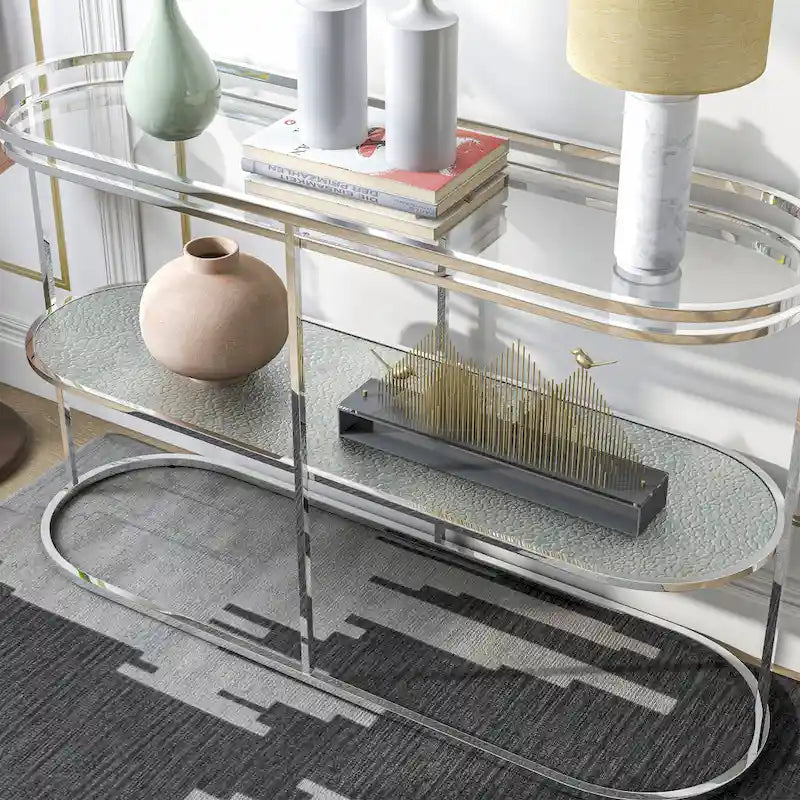 Table console de 48 pouces avec plateau en verre et 1 étagère