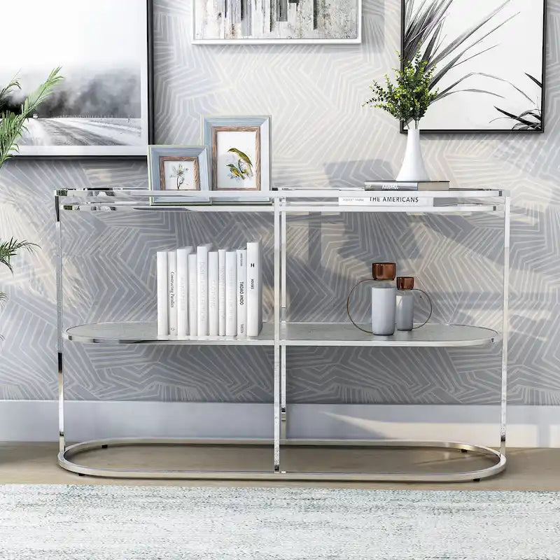 Table console de 48 pouces avec plateau en verre et 1 étagère