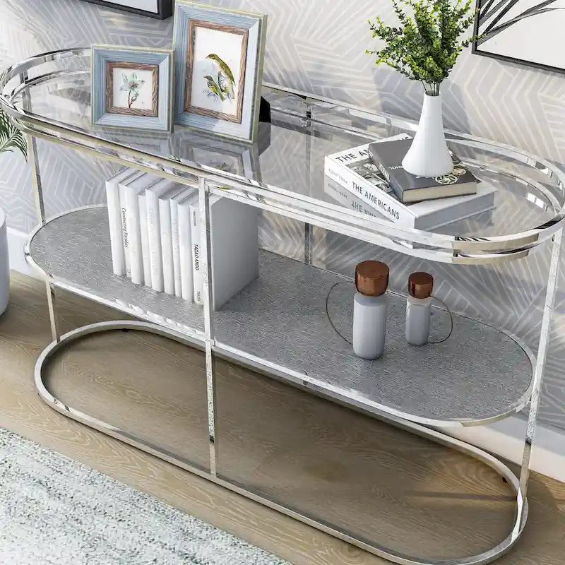 Table console de 48 pouces avec plateau en verre et 1 étagère