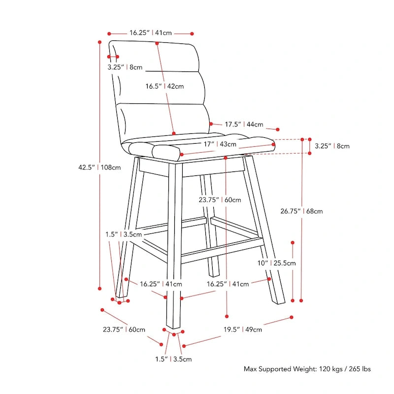 Tabourets de bar rembourrés hauteur comptoir, lot de 2