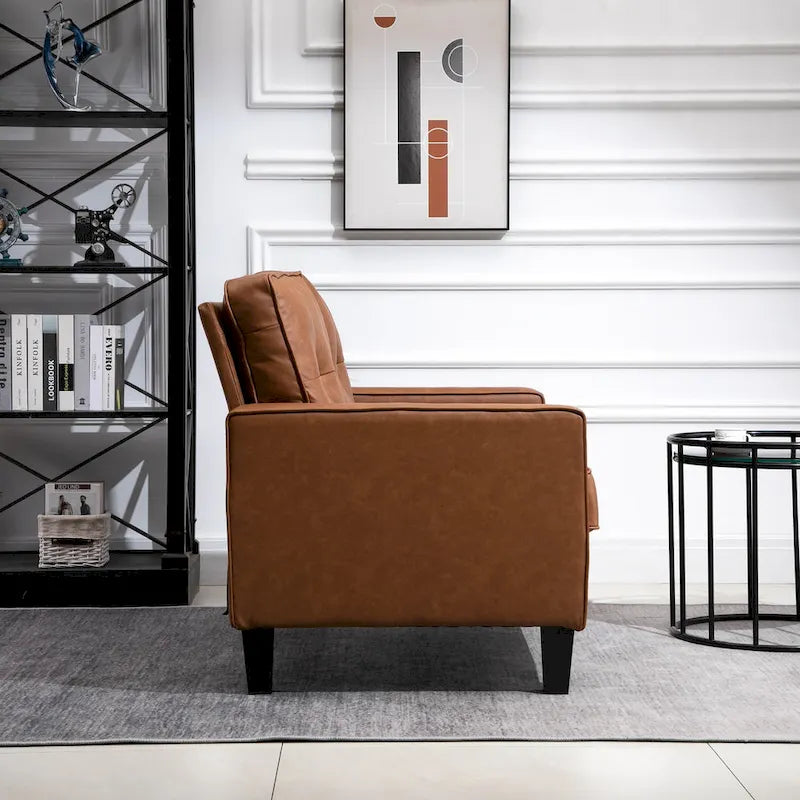 Canapé double large de 51 po avec accoudoir, 2 places, en similicuir capitonné, coussin rembourré en mousse à ressorts ensachés, marron