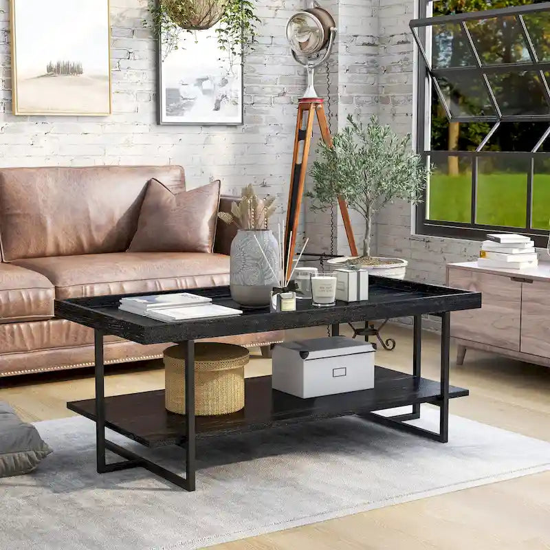 Alivia Rustic Black 47-inch Steel 1-Shelf Coffee Table by Furniture of America
