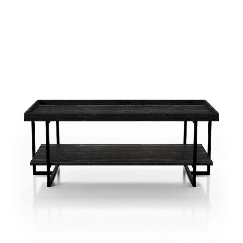 Table basse rustique noire en acier avec 1 étagère de 47 pouces
