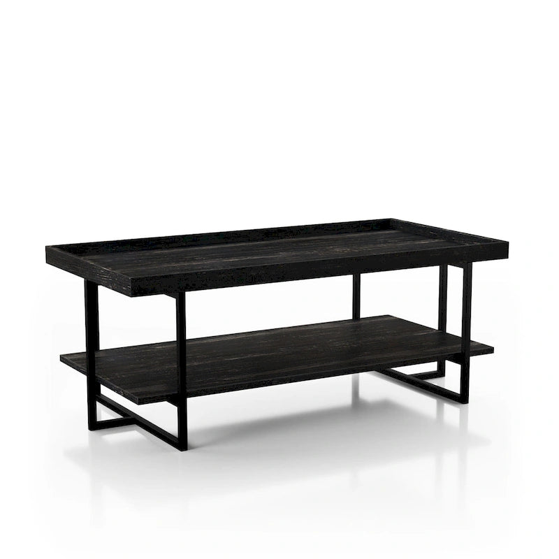 Table basse rustique noire en acier avec 1 étagère de 47 pouces