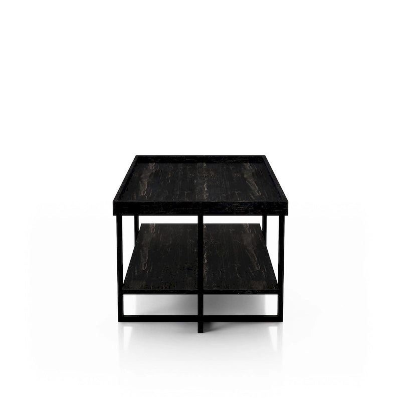 Table basse rustique noire en acier avec 1 étagère de 47 pouces