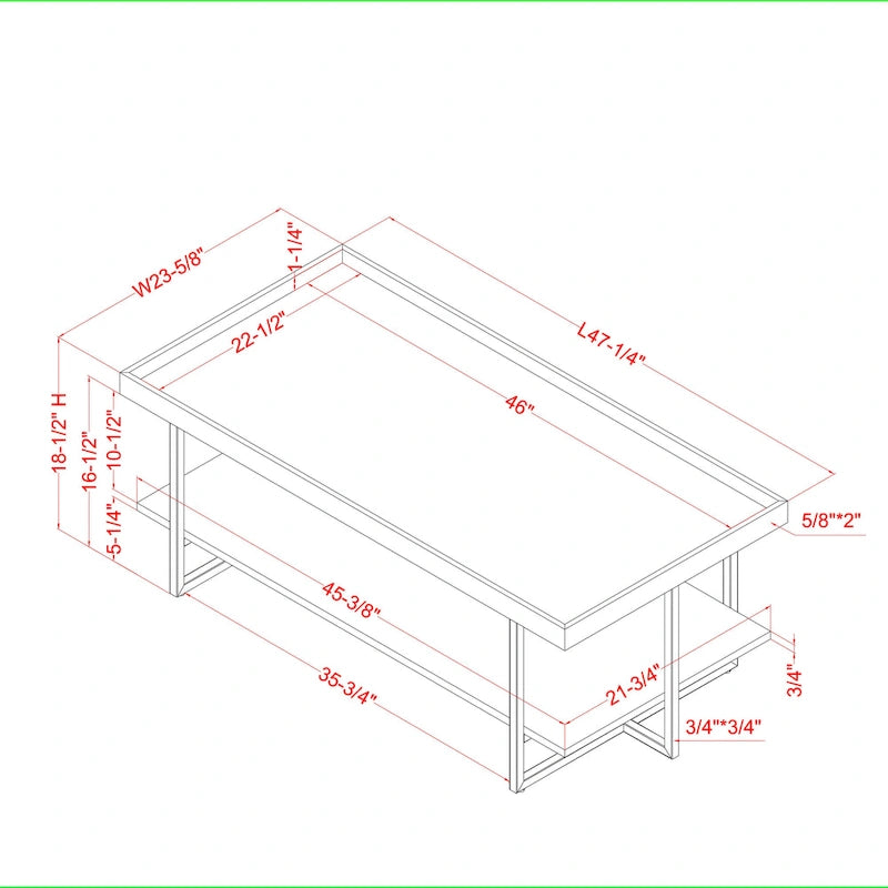 Table basse rustique noire en acier avec 1 étagère de 47 pouces