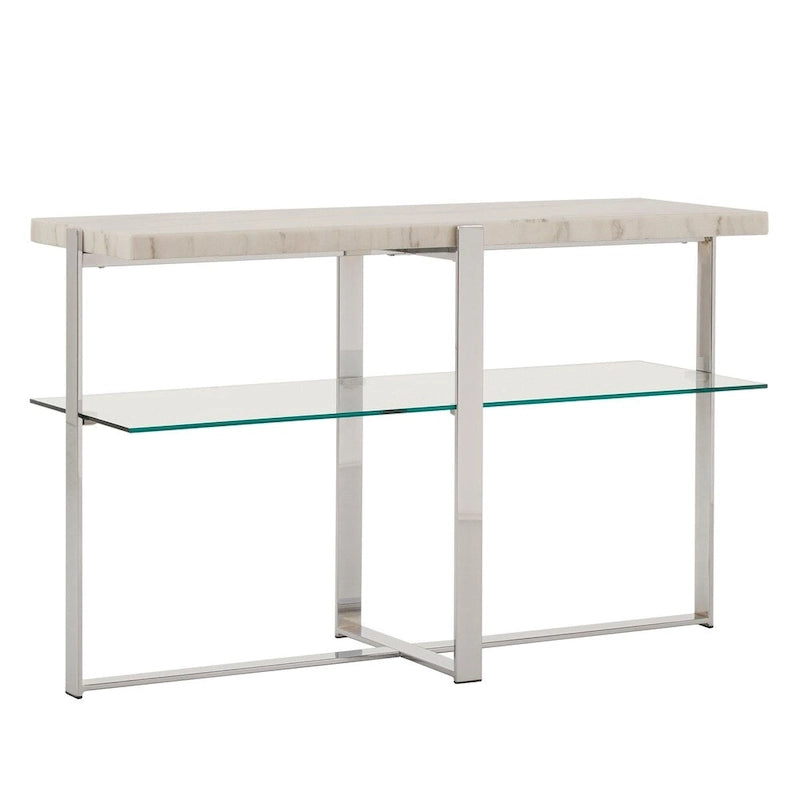 Table de canapé à plateau en marbre et cadre chromé