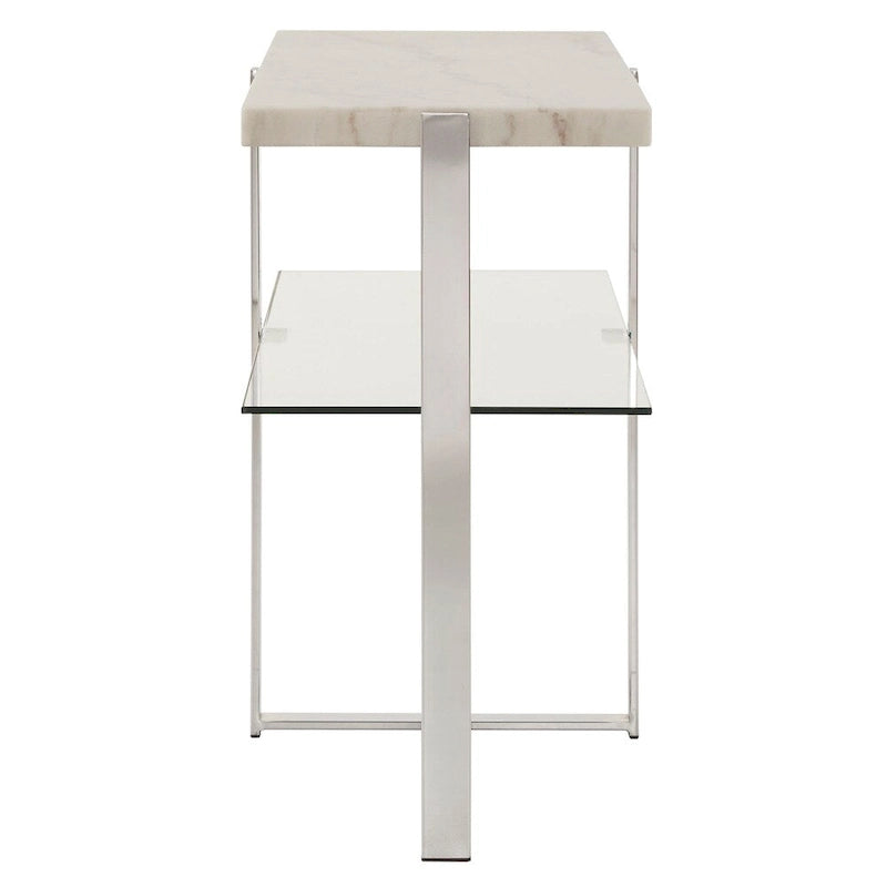 Table de canapé à plateau en marbre et cadre chromé