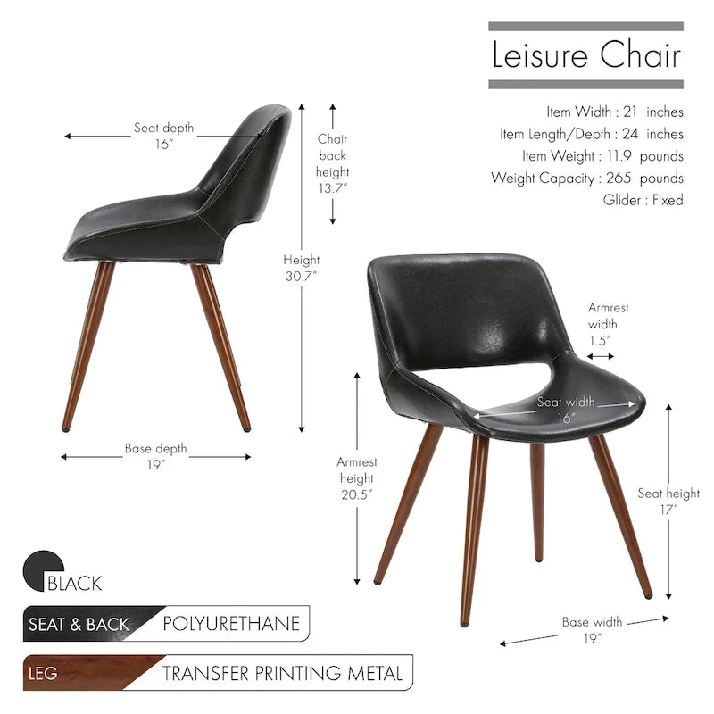 Chaise de salle à manger en similicuir style Mid-Century avec pieds en métal