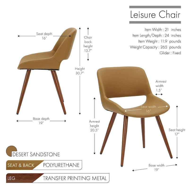 Chaise de salle à manger en similicuir style Mid-Century avec pieds en métal