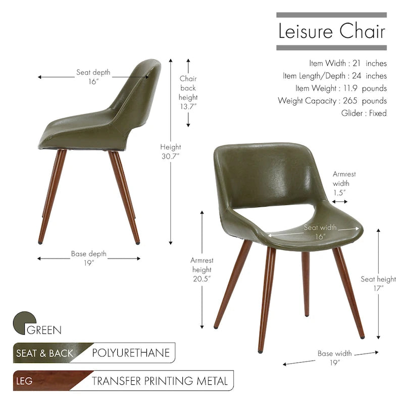 Chaise de salle à manger en similicuir style Mid-Century avec pieds en métal