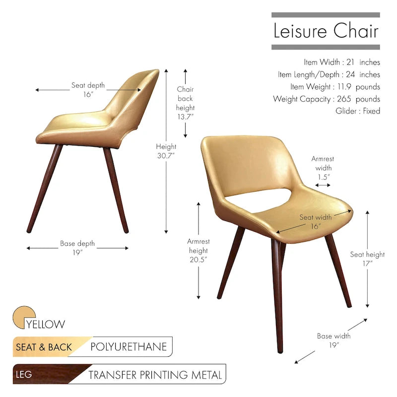 Chaise de salle à manger en similicuir style Mid-Century avec pieds en métal