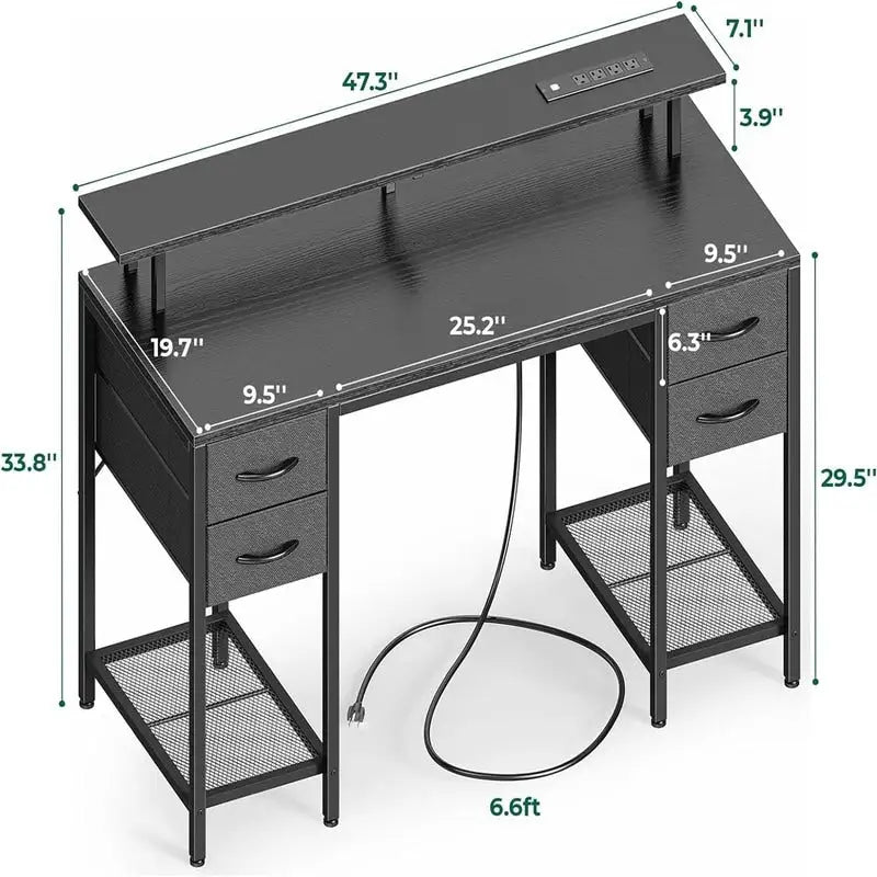Bureau informatique de 119 cm avec 4 tiroirs