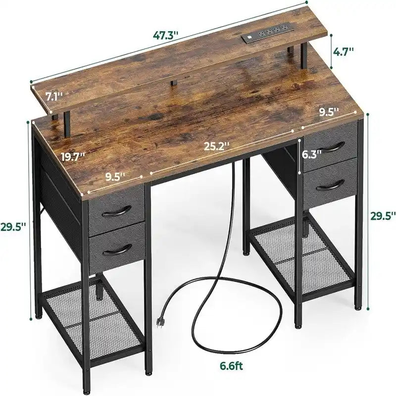 Bureau informatique de 119 cm avec 4 tiroirs