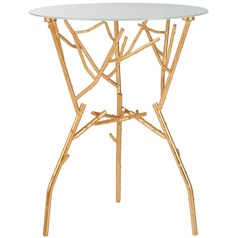 Table d'appoint or/blanc-bleu avec plateau accentué - 18 L x 18 P x 22,5 H - 18Lx18Px23H