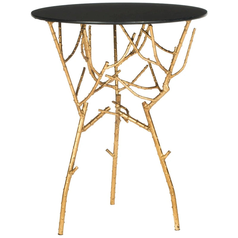 Table d'appoint or/blanc-bleu avec plateau accentué - 18 L x 18 P x 22,5 H - 18Lx18Px23H