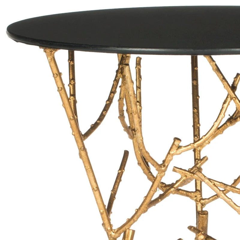 Table d'appoint or/blanc-bleu avec plateau accentué - 18 L x 18 P x 22,5 H - 18Lx18Px23H