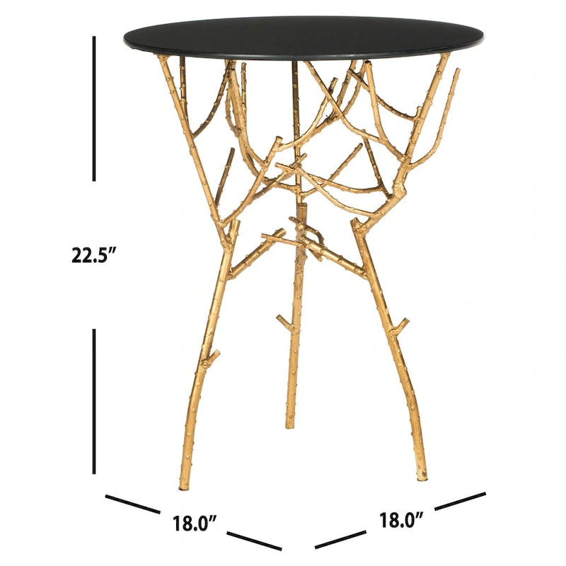 Table d'appoint or/blanc-bleu avec plateau accentué - 18 L x 18 P x 22,5 H - 18Lx18Px23H