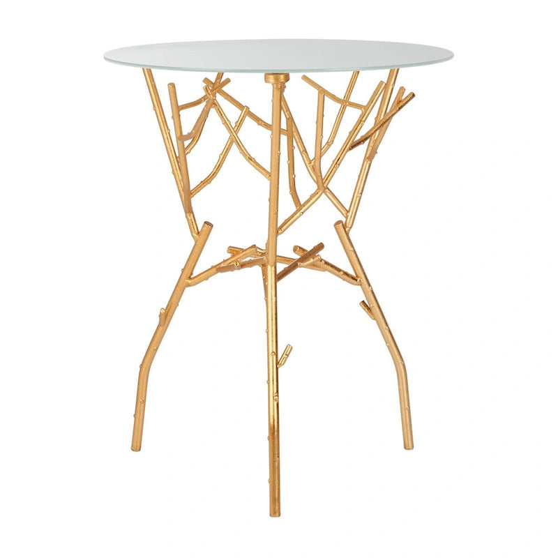 Table d'appoint or/blanc-bleu avec plateau accentué - 18 L x 18 P x 22,5 H - 18Lx18Px23H