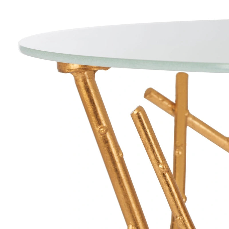 Table d'appoint or/blanc-bleu avec plateau accentué - 18 L x 18 P x 22,5 H - 18Lx18Px23H