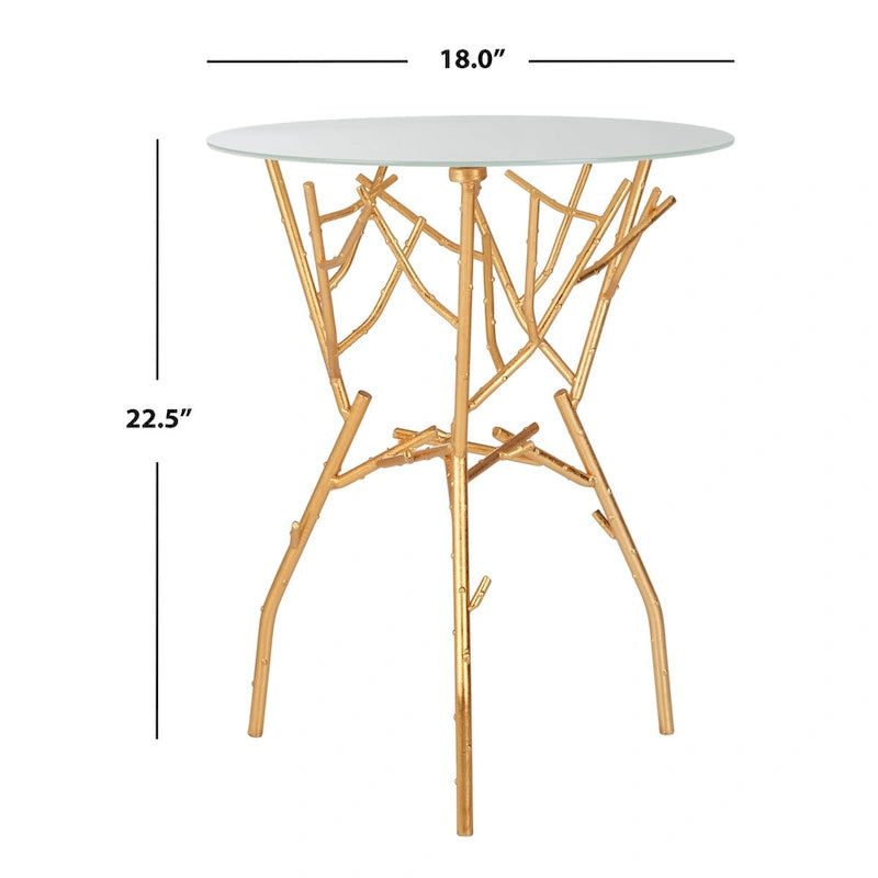 Table d'appoint or/blanc-bleu avec plateau accentué - 18 L x 18 P x 22,5 H - 18Lx18Px23H