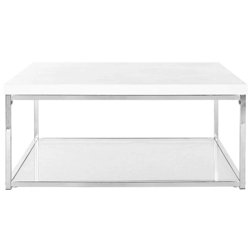 Table basse laquée blanc/chrome – 89,9 L x 89,9 P x 39,9 H cm – 35Lx35Px16H