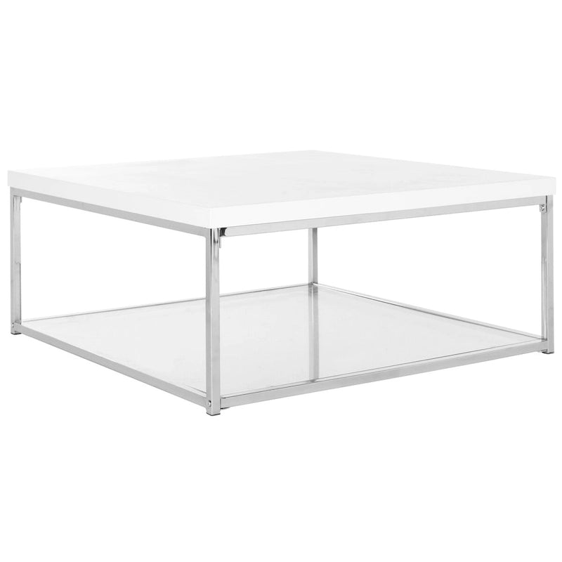 Table basse laquée blanc/chrome – 89,9 L x 89,9 P x 39,9 H cm – 35Lx35Px16H