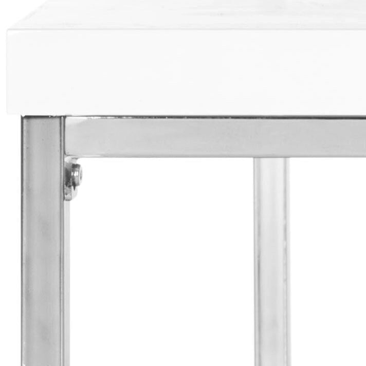Table basse laquée blanc/chrome – 89,9 L x 89,9 P x 39,9 H cm – 35Lx35Px16H