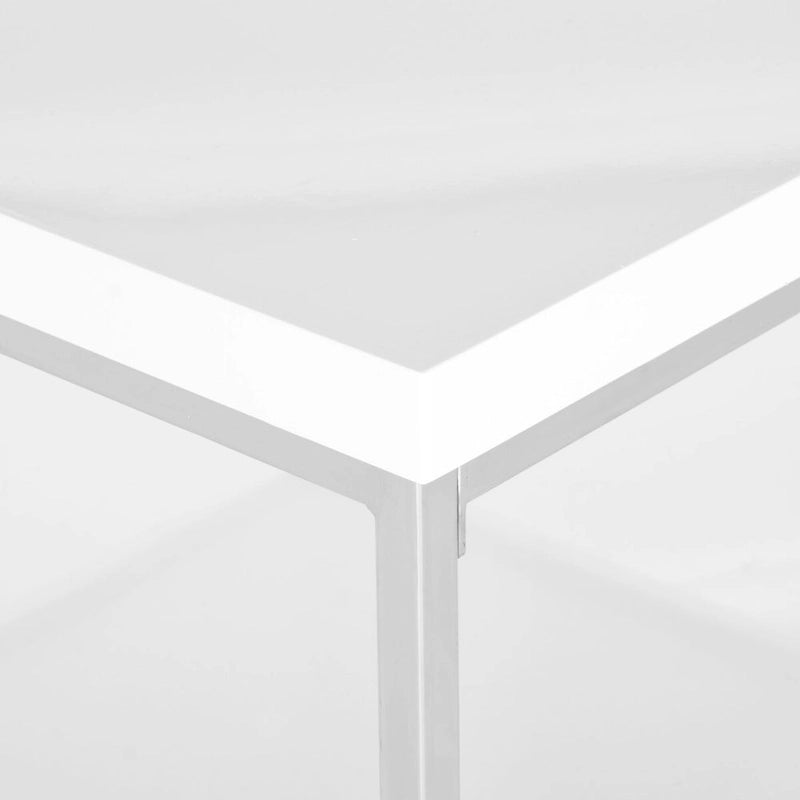 Table basse laquée blanc/chrome – 89,9 L x 89,9 P x 39,9 H cm – 35Lx35Px16H