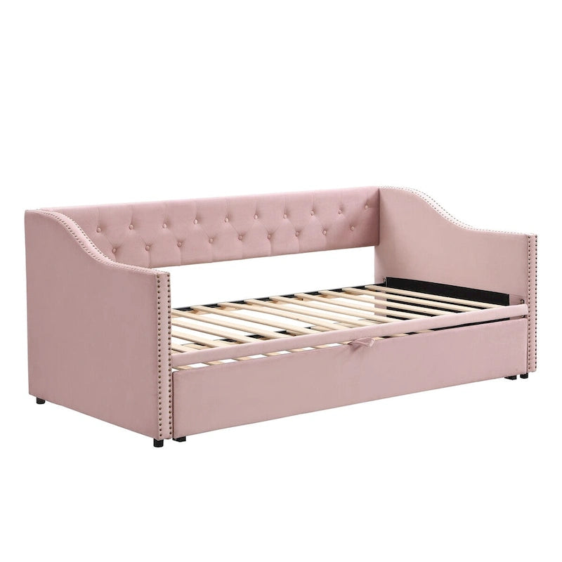 Canapé-lit rembourré pour deux personnes avec lit gigogne et système audio Bluetooth intégré de dernière génération, en molleton Teddy