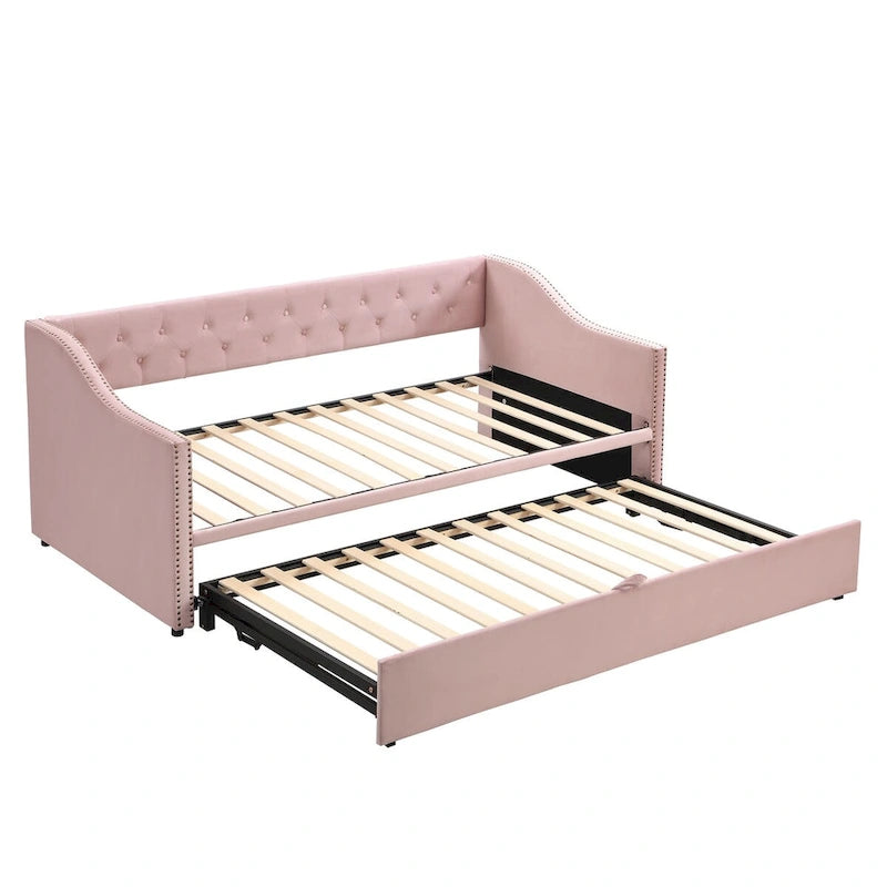 Canapé-lit rembourré pour deux personnes avec lit gigogne et système audio Bluetooth intégré de dernière génération, en molleton Teddy