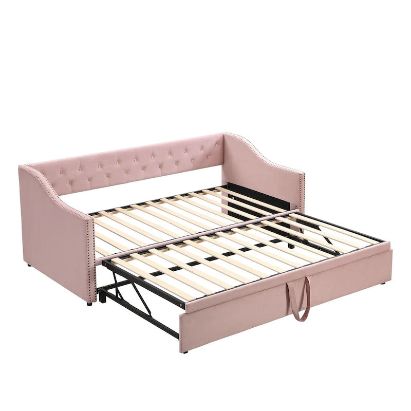 Canapé-lit rembourré pour deux personnes avec lit gigogne et système audio Bluetooth intégré de dernière génération, en molleton Teddy