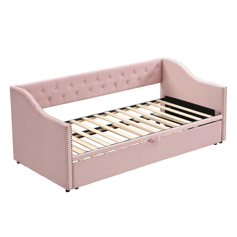 Canapé-lit rembourré pour deux personnes avec lit gigogne et système audio Bluetooth intégré de dernière génération, en molleton Teddy