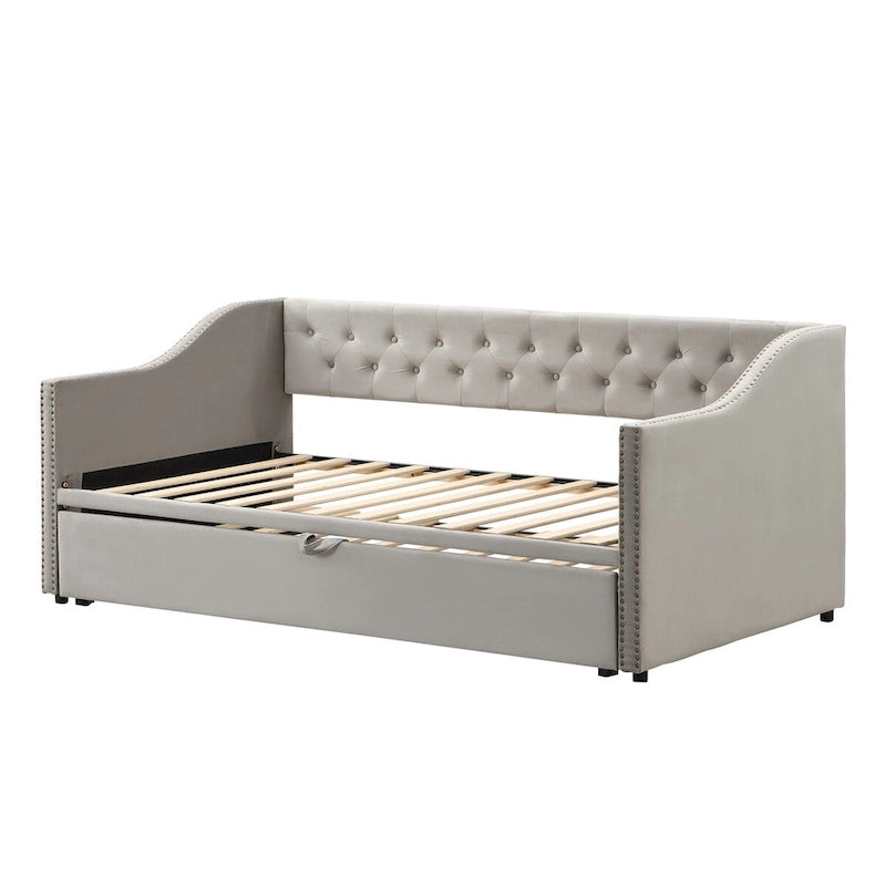 Canapé-lit rembourré pour deux personnes avec lit gigogne et système audio Bluetooth intégré de dernière génération, en molleton Teddy