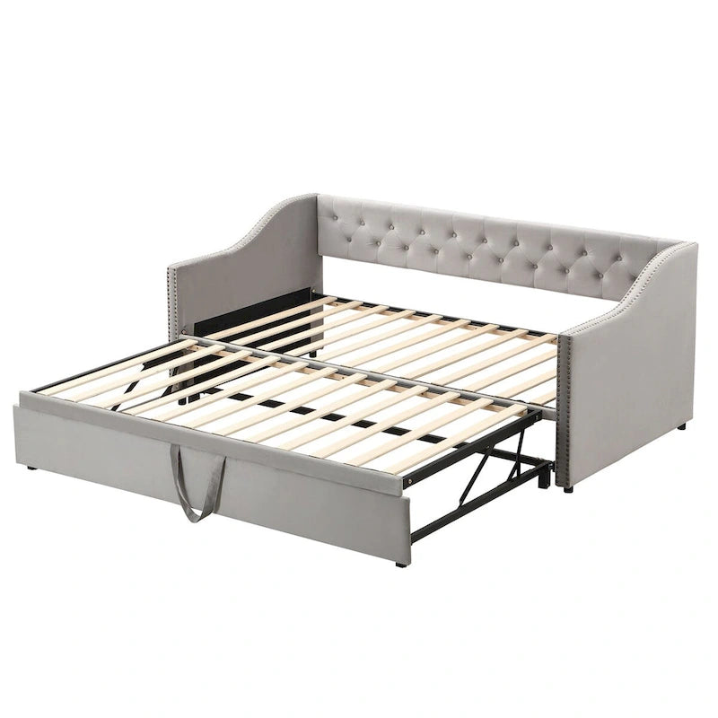 Canapé-lit rembourré pour deux personnes avec lit gigogne et système audio Bluetooth intégré de dernière génération, en molleton Teddy